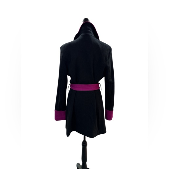 INC Black & Magenta Winter Contrast Modern Double Breasted Trench Coat Large - Picture 6 of 9